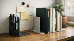 Metalowa podpórka do książek jako organizer na biurko: 3 sprytne triki za grosze